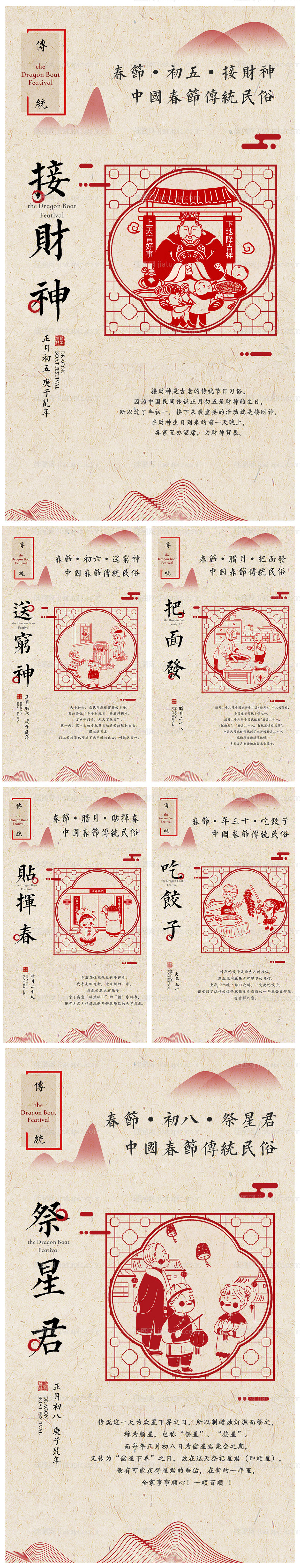 春节过年风俗日程移动端海报-源文件