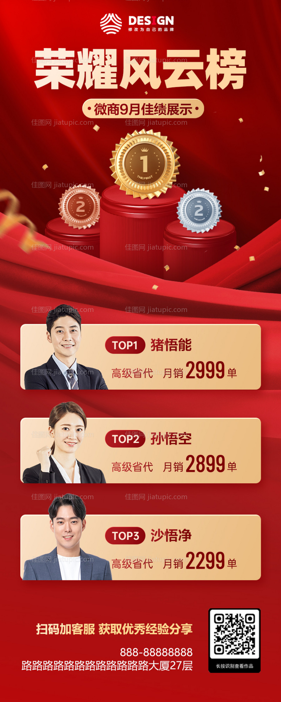 微商销售业绩表彰排行榜喜庆人物长图-源文件