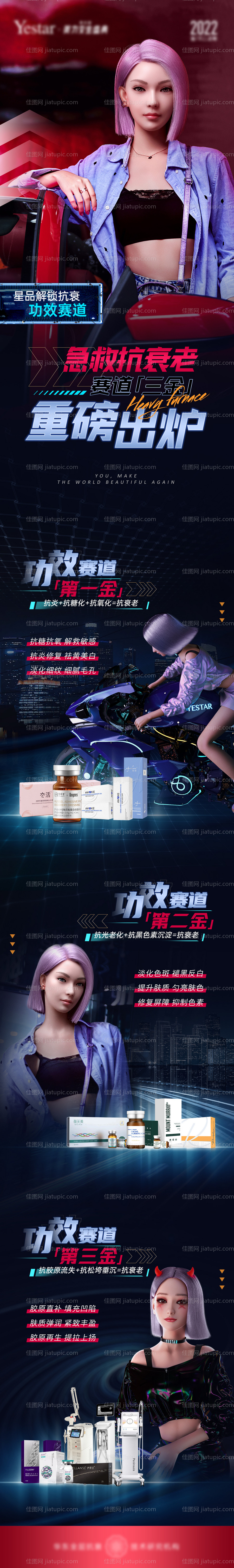 医美新品抗衰功效炫酷长图海报-源文件