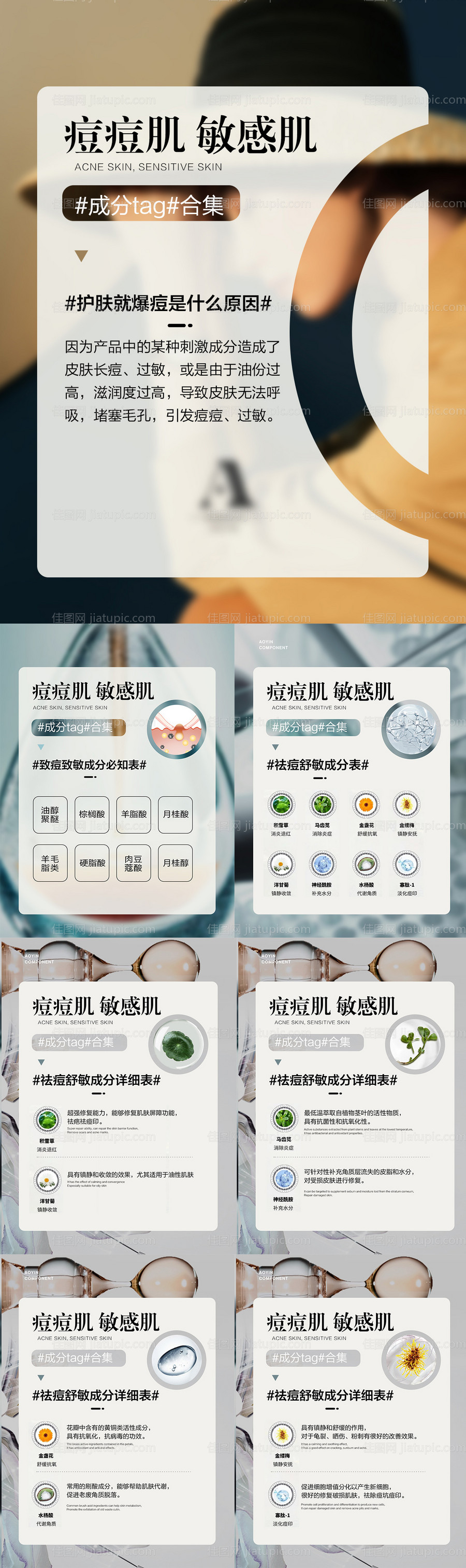 痘痘肌敏感肌成分tag合集系列海报-源文件