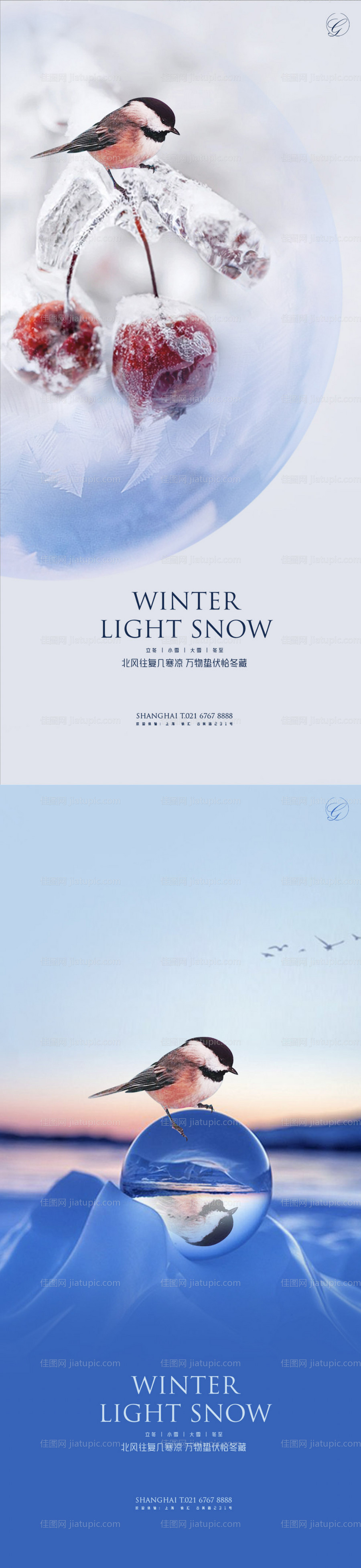立冬小雪大雪冬至麻雀系列海报-源文件