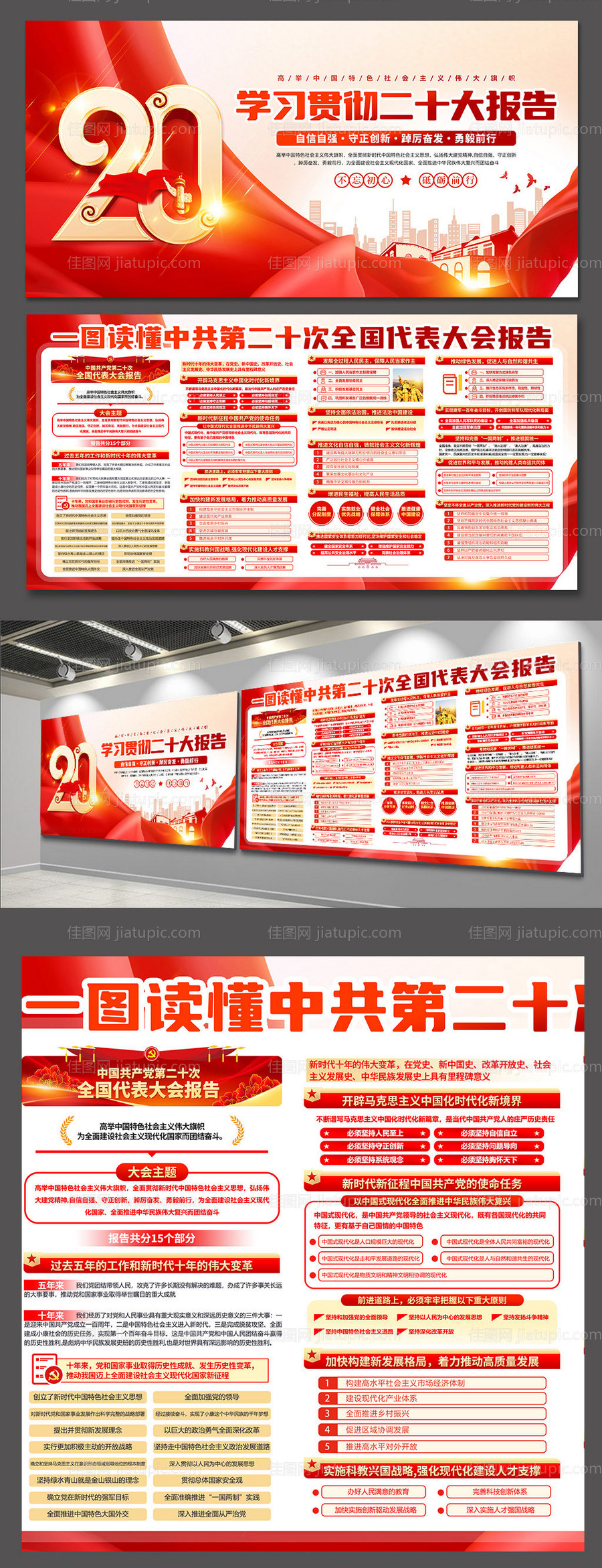 二十大报告党建文化墙背景板-源文件